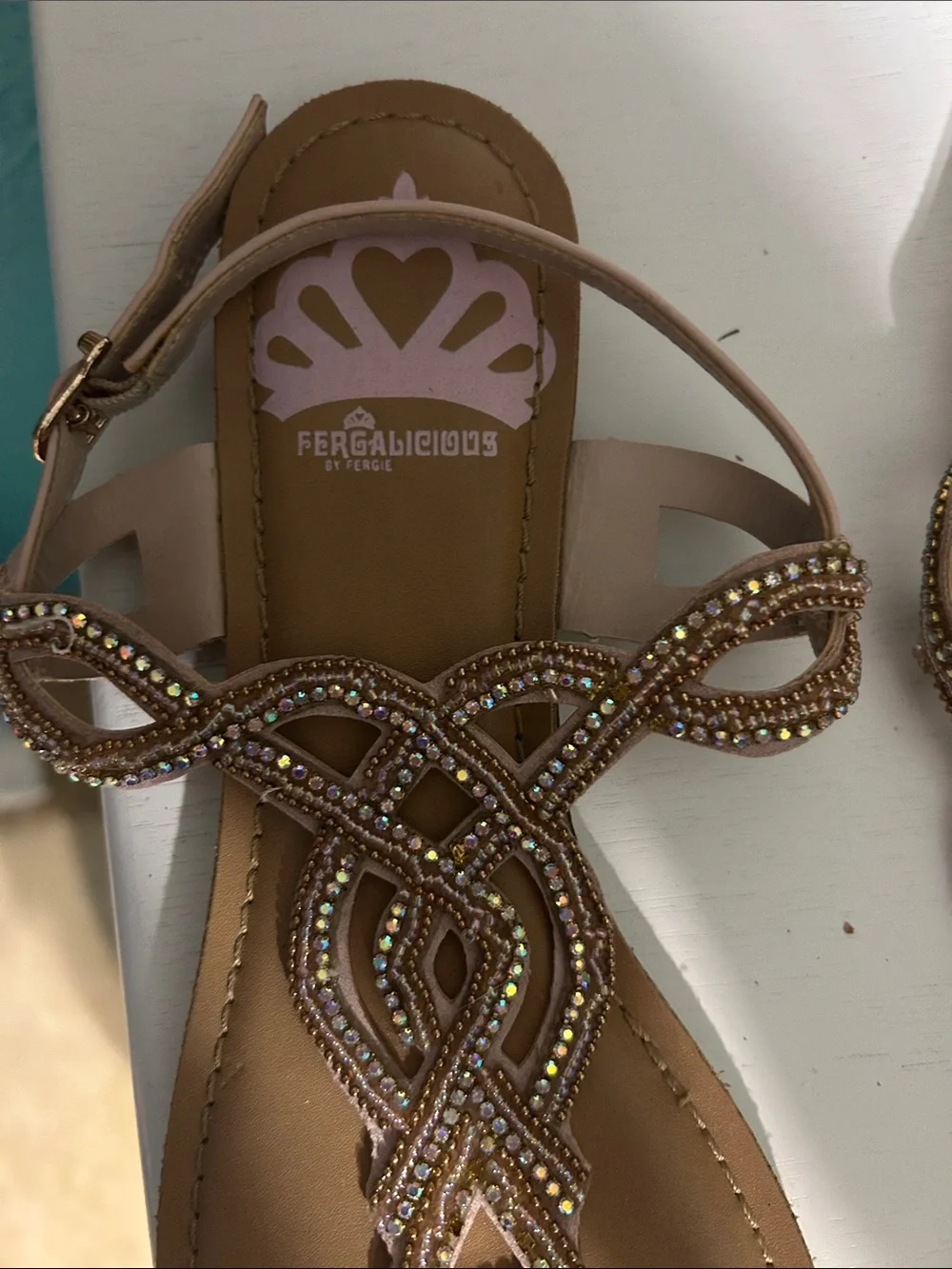 Fergalicious Pink Beaded T-Strap Sandals